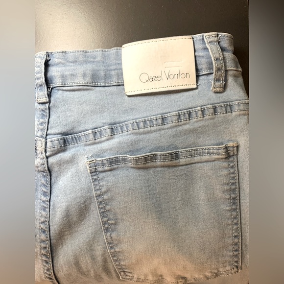 Qazel Vorrlon Men's Blue Skinny Jeans Stretch Washed Slim Fit Pencil Pants - Picture 9 of 13